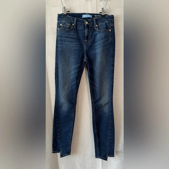 7 For All Mankind B(air) Ankle Skinny Jeans Size 26 Asymmetrical Crossover Hem - Picture 1 of 8